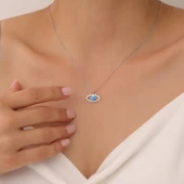 Vaoov 925 Ayar Gümüş Mavi Opal Taşlı Göz Kolye thumbnail 2