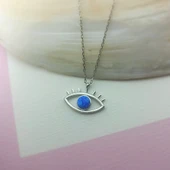 Vaoov 925 Ayar Gümüş Mavi Opal Taşlı Göz Kolye thumbnail 5