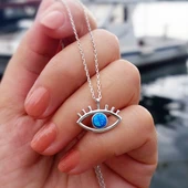 Vaoov 925 Ayar Gümüş Mavi Opal Taşlı Göz Kolye thumbnail 3
