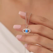 Vaoov 925 Ayar Gümüş Mavi Opal Taşlı Göz Kolye thumbnail 1