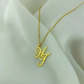 Vaoov 925 Ayar Gümüş El Yazısı İki Harfli Kolye thumbnail 6