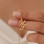 Vaoov 925 Ayar Gümüş El Yazısı İki Harfli Kolye thumbnail 1