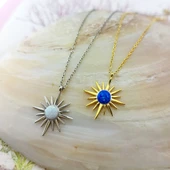 Vaoov 925 Ayar Gümüş Mavi Opal Taşlı Kutup Yıldızı Gold Kolye thumbnail 6