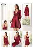 8600 Kadın Çeyizlik Saten 6'lı Set-BORDO M BEDEN - 10