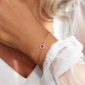 925 Ayar Gümüş Pembe ve Beyaz Taşlı Zarif Bileklik thumbnail 4