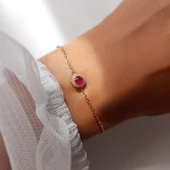 925 Ayar Gümüş Pembe ve Beyaz Taşlı Zarif Bileklik thumbnail 7