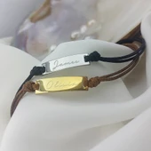 925 Ayar Gümüş İsimli Plaka İp Bileklik thumbnail 6