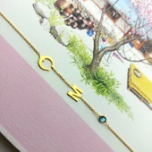 925 Ayar Gümüş Harf ve Nal Taşlı Şans Bileklik thumbnail 2