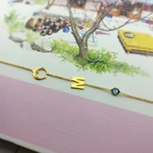 925 Ayar Gümüş Harf ve Nal Taşlı Şans Bileklik thumbnail 5