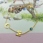 925 Ayar Gümüş Harf ve Nal Taşlı Şans Bileklik thumbnail 4