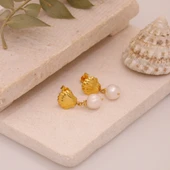 925 Ayar Gümüş İnci Sallantılı İstiridye Küpe thumbnail 3