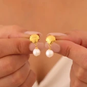 925 Ayar Gümüş İnci Sallantılı İstiridye Küpe thumbnail 2