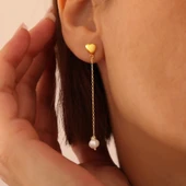 925 Ayar Gümüş Minimal Kalp Figürlü İnci Küpe thumbnail 1