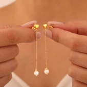 925 Ayar Gümüş Minimal Kalp Figürlü İnci Küpe thumbnail 2