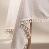 Naturel Özel Sınıf Keten, Organik, %100 Pamuklu, Pamuk Püsküllü Masa Örtüsü - 2