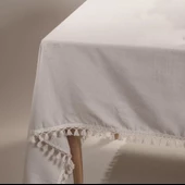 Naturel Özel Sınıf Keten, Organik, %100 Pamuklu, Pamuk Püsküllü Masa Örtüsü - 3