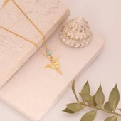 925 Ayar Gümüş Renkli Taşlı Geometrik Sinek Kuşu Kolye thumbnail 3