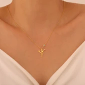 925 Ayar Gümüş Renkli Taşlı Geometrik Sinek Kuşu Kolye thumbnail 2