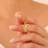 925 Ayar Gümüş Renkli Taşlı Geometrik Sinek Kuşu Kolye thumbnail 1