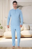 Mecit 22759 Erkek Mavi Şardonlu Kışlık Büyük Beden Pijama Takımı - 2