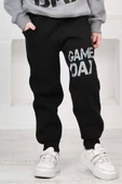 Erkek Çocuk Üzerinde Top ve Game Day Yazı Baskılı Sweatshirt 3 İplik Gri Eşofman Takım thumbnail 4