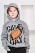 Erkek Çocuk Üzerinde Top ve Game Day Yazı Baskılı Sweatshirt 3 İplik Gri Eşofman Takım thumbnail 3
