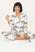 7'li Zebra Desenli Beyaz Saten Pijama Takımı thumbnail 3