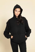 Oversize Kanguru Cepli Siyah Sweatshirt - 4