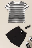 Çizgili Tshirt Şort Siyah Takım thumbnail 1