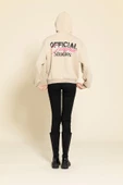 Oversize Kapişonlu Baskılı Taş Sweatshirt - 5
