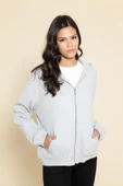 Oversize Fermuarlı Cepli Gri Sweatshirt - 1