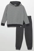 Çizgili Kapişonlu Jogger Koyu Gri Alt Üst Takım thumbnail 1