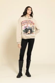 Oversize Kapişonlu Baskılı Taş Sweatshirt - 2