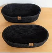 DEKORATİF 2 ADET OVAL SEPET 15*25CM SİYAH EV BANYO JÜT ÇOK AMAÇLI DÜZENLEYİCİ ORGANİZER - 1