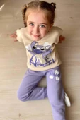 Kız Çocuk Stitch Karakter ve Angel Yazı Baskılı Lila Eşofman Takım thumbnail 1