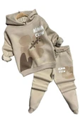 Kız Çocuk Aloha Crew Digital Baskı Kapüşonlu Bej Eşofman Takım thumbnail 1