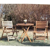 Antalya Katlanır Ahşap Bahçe Balkon Takımı: 70lik Masa + 2 Minderli Sandalye - 4