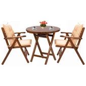 Antalya Katlanır Ahşap Bahçe Balkon Takımı: 70lik Masa + 2 Minderli Sandalye - 1