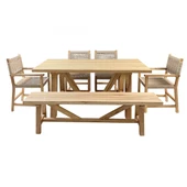 Taksim Ahşap Bahçe Takımı: 100x180 Masa + 4 Sandalye + 40x180 Bank Set, Masif Kestane - 4