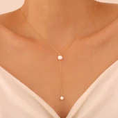 925 Ayar Gümüş Sallantılı Kravat İnci Kolye thumbnail 1