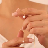 925 Ayar Gümüş Sallantılı Kravat İnci Kolye thumbnail 2