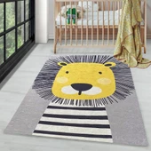 Çocuk Bebek Halısı Sevimli Aslan desenli Gri Halı Yıkanabilir Kaymaz Taban - 1