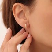 925 Ayar Gümüş Taşlı Halka Küpe Çap:13 mm- ES00145 - 1