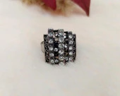 Kadın Yüzük Otantik Eskitme Tasarım Taşlı Gri Ayarlanabilir Ölçü - 1