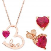 925 Ayar Gümüş Zirkon Taşlı Rose Kalp Kolye KÜPE HEDİYELİ - 1