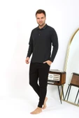 Akbeniz Erkek Polo Yaka Uzun Kol Penye Pijama Takımı Antrasit 6865 - 9