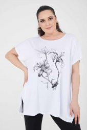 Büyük Beden Beyaz Salaş Baskılı Penye T-shirt - 2