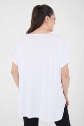 Büyük Beden Beyaz Salaş Baskılı Penye T-shirt - 6