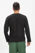 Büyük Beden Şile Bezi Uzun Kol Zımbalı Erkek Yazlık Tshirt Siyah 3003 - 4