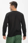 Büyük Beden Şile Bezi Uzun Kol Zımbalı Erkek Yazlık Tshirt Siyah 3003 - 2